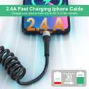 Coiled iPhone Lightning Cable for Apple CarPlay, Coiled USB to Lightning Cable with MFi, Coiled Lightning Cable with Data Transmission & Yellow LED, Retractable iPhone Charger Cord for iPhone/Pad/Pod