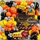 ALL-IN-1 Construction Balloon Arch Kit with BONUS Caution Tape & Truck Balloons - Construction Balloons for Excavator Birthday Decorations - Construction Birthday Party Supplies & Decorations, 5 inch, 10 inch, 18 inch