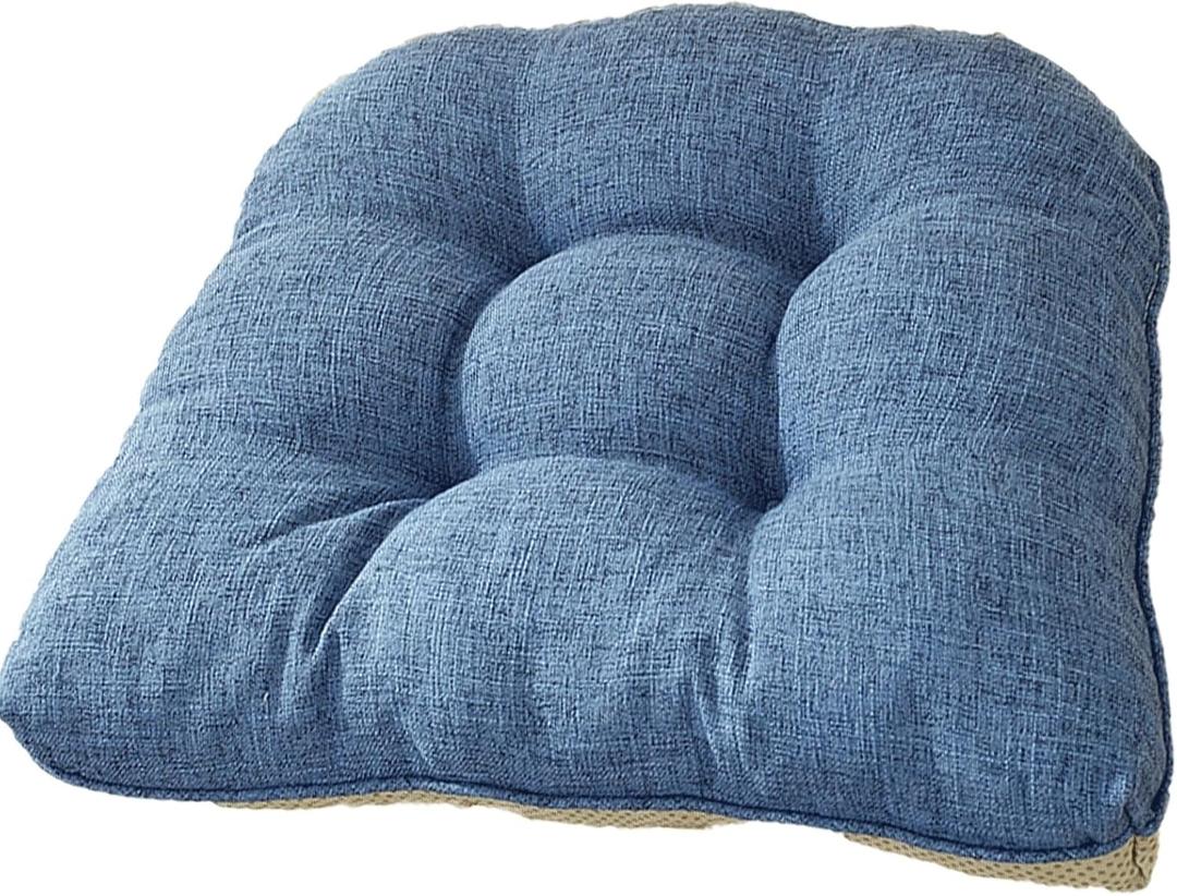 Quilmfoam 16.5"x15.5" Kitchen Chair Cushions Set of 4 for Dining Chair, Soft Tufted Non-Slip Memory Foam Seat Cushion with Ties for Indoor Kitchen Dining Furniture, Navy Blue