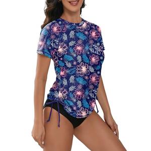 Bonneuitbebe Women's Short Sleeve Rash Guard Shirts Sun Protection UPF 50+ Swim Shirts Quick Dry Adjustable Tie SPF Shirt, S