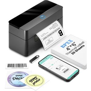 BPXX Bluetooth Thermal Label Printer,4x6 Shipping Label Printer for Small Business,with 203 DPI HD Resolution,Easy to Use,Compatible with iOS,Android,Windows,Mac,Amazon,Ebay,Shopify,USPS,Etsy, Black