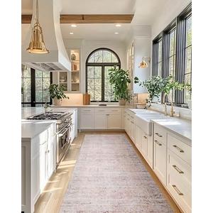 Kitchen Bathroom Runner Rug Non Slip Washable Area Rug Hallway Pink Boho Carpet 2'x6' Blush Pink Floor Covering