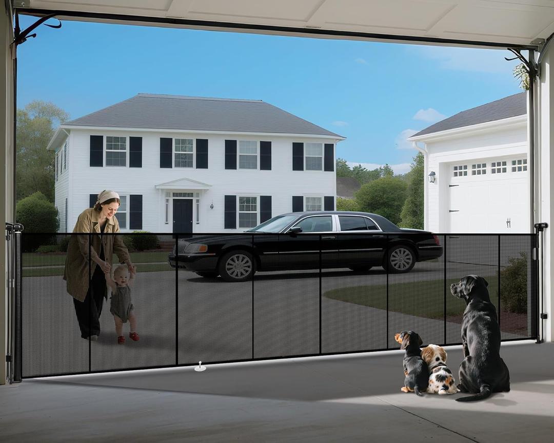 200" Retractable Baby Gates Dog Gate Extra Wide, 42" Tall Child Pet Safety Gate with Reinforced Strips for Stairs, Long Mesh Garage Gates Fence for Outdoor Indoor Large Openings Driveway Decks Patio (Black)