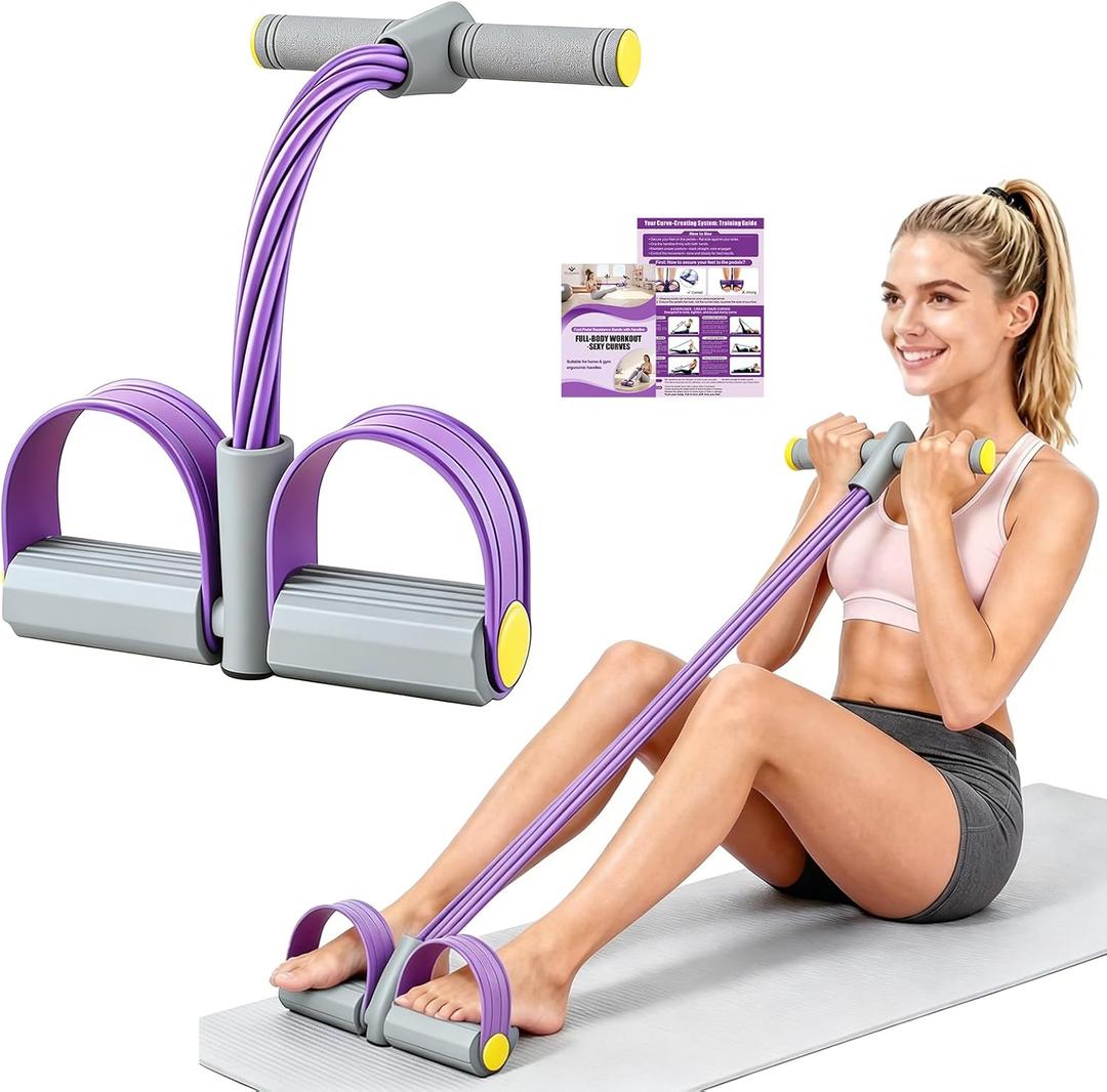 2 x Foot Pedal Resistance Bands with Handles, Multifunction Elastic Yoga Exercise Bands, Home Gym Fitness Equipment for Women & Men to Tone Abs, Core, Legs, Arms, Waist