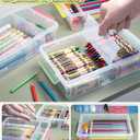 12 Pack Extra Large Pencil Box with Removable Divider, Thickened Pencil Case Bulk, Clear Crayon Marker Organizer Stackable Plastic Small Storage Containers for Pen Craft School Supplies, Multi