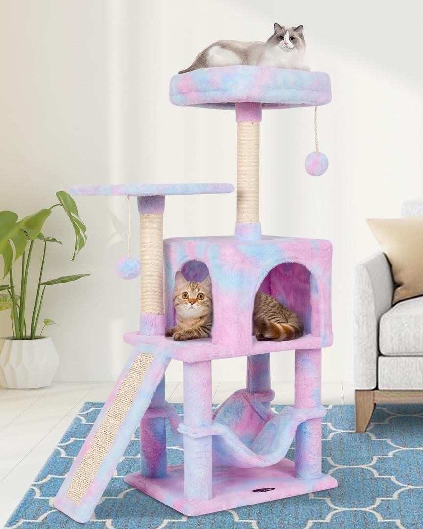 MIAO PAW Rainbow Cute Cat Tree for Indoor Cat Tower with Scratching Post Modern Activity House Hammock Hanging Ball Condo with Board (40.7")