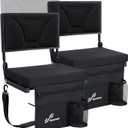 Sportneer Stadium Seats with Back Support: Height Adjustable Thick Padded Stadium Seats with Pocket, Shoulder Strap, Carry Handle, Cup Holder, Folding Stadium Chair for Sports Events Concerts Outdoor (Black, 2 Pack)