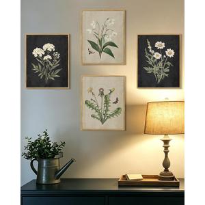KUVIOKE Vintage Botanical Boho Framed Wall Art Set of 4 Piece Antique Flower Prints Farmhouse Retro Plants Rustic Artwork Bathroom Kitchen Home Decor Ready to Hang 8x10inx4pcs (Natural Framed)