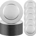 Tanlade 50 Pcs 13 Inch Charger Plates Bulk Round Wedding Chargers Plastic Dinner Plates for Table Setting Wedding Party Decoration (Silver White), Plain Style