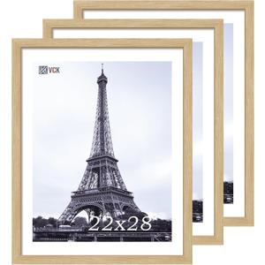 VCK 22x28 Poster Frame Solid Wood Natural 3 Pack Picture Frames 22 x 28 Inches with Wall Mounting Hanging