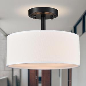 Modern Black Light Fixture Ceiling Mount Flush Mount Drum Ceiling Light Fixture 3 Light Semi Flush Mount Ceiling Light for Hallway Bedroom Entryway Foyer Office