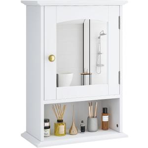 VECELO Bathroom Wall Cabinet with Mirror, Small Medicine Cabinets with Door, Wood Adjustable Shelf, 14.7 x 19.8 x 7.1 Inches, White