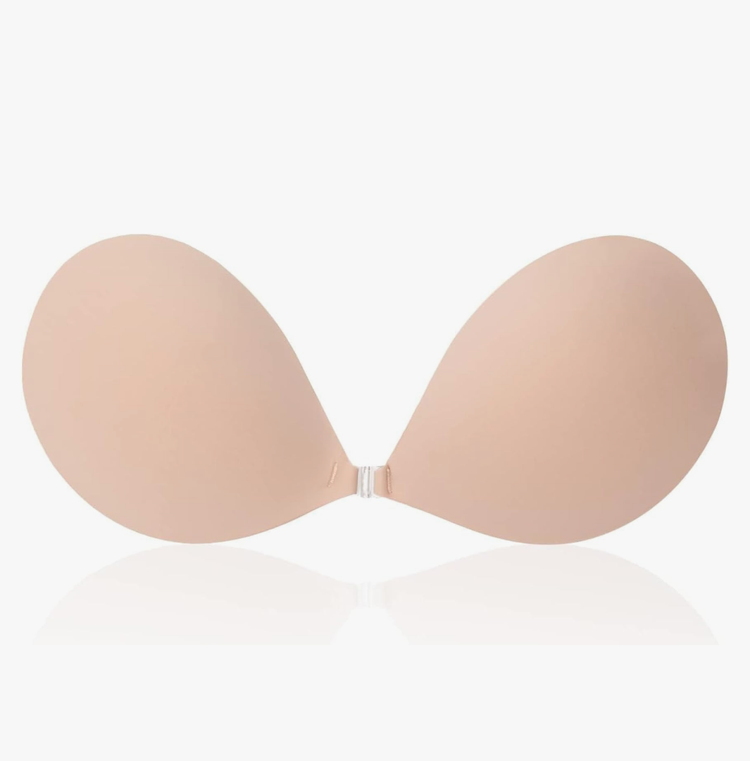 Awant Strapless Sticky Bra Invisible Sticky Boobs Silicone Adhesive Bra Backless Pushup Lift Bra Beige. Size A