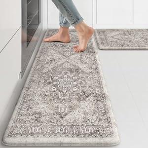 KIMODE Anti Fatigue Kitchen Mats, 2 PCS Cushioned Kitchen Rugs, Boho Vintage Kitchen Floor Mats Non-Slip, Comfort Mats for Kitchen Floor Sink, Laundry, Office, 17"x59"+17"x29"