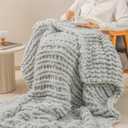 bearberry Chunky Knit Throw Blanket 50x60in Jumbo Chenille Light-Grey