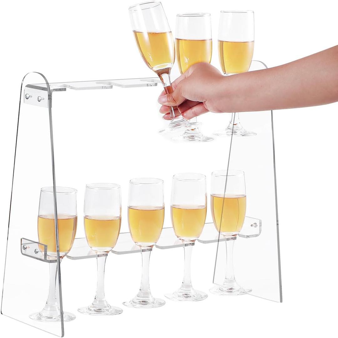 Tobiwibby 2 Tier Acrylic Champagne Glass Holder Champagne Wall Stand Champagne Flute Glass Holder Stand, Tabletop Stemware Hanging Display Rack with 10 Slots