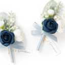 Ling's Moment Boutonniere for Men, 2pcs Groom Groomsmen Guest Boutonniere, Artificial Flowers for Wedding/Prom/Homecoming, etc.Navy White Ranunculus (Blu-navy & White Ranunculus)