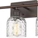 zeyu 3-Light Farmhouse Vanity Light Over Mirror, 21-inch Bathroom Light Fixtures with Hammered Glass Lampshade, Oil Rubbed Bronze Finish, ZJF63B-3W ORB