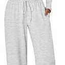 Trendy Queen Women's 2 Piece Matching Lounge Set Long Sleeve Side Ruching Top Wide Leg Drawstring Pants Set with Pockets S