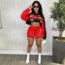 Women's 2 Piece Outfits Long Sleeve Crop Jacket Top Bodycon Mini Skirt Set Y2k Streetwear Birthday Club Outfits (Red, L)