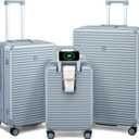 Hard Shell Suitcases Expandable Travel Luggage Sets 3 Piece, Carry on and Check in 3 Piece Luggage Suitcase Sets with Spinner Wheels Cup Holder Charger Built in (Silver, 24)