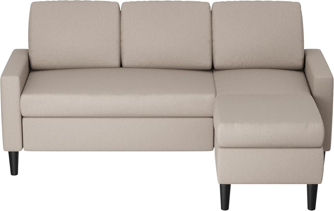 Shintenchi Small Sectional Couch Sofas, 3 Seat L Shape Sofa with Ottoman, Fabric Upholstered Convertible Sofa Couches, Small Couch for Apartments, Living Room and Office (White)