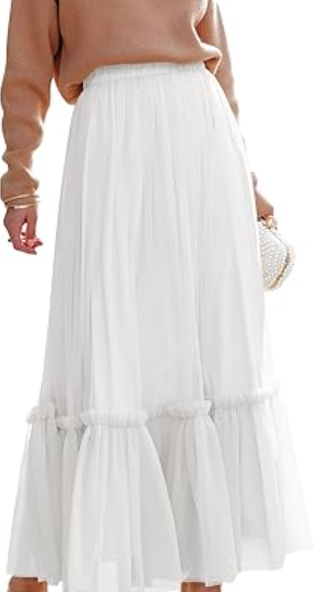 ANRABESS Maxi Skirts for Women Tulle Long Tiered Elastic High Waisted A Line Flowy Dressy Casual Skirt 2025 Fall Trendy , Small