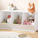 UTEX Stackable Toy Storage Cabinet, Wooden Cubby Organizer, White Shelf for Playroom, Bedroom, Living Room, Nursery, 3 Cubes