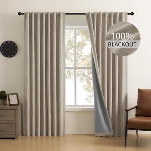 CUCRAF Natural Linen 100% Blackout Curtains 84 Inch Length 2 Panels Set, Back Tab and Rod Pocket Curtain for Living Room Bedroom, Room Darkening Window Drapes Thermal Insulated, (37x84 inch, Linen)