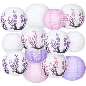 13 Pcs Chinese Japanese Paper Lantern Red Cherry Blossom Decorative Hanging Lantern Hibachi Party Decorations for Chinese New Year Home Restaurant Wedding Decor(Sweet Color)