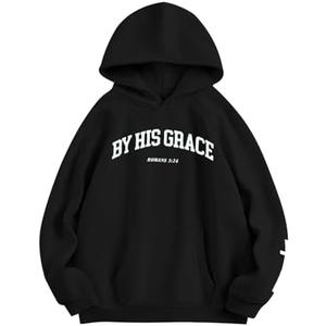 FAYALEQ Christian Sweatshirt By His Grace Letter Print Hoodie Christian Religious Sayings Sweater Bible Pullover Tops XL