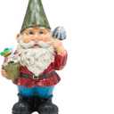Alpine Corporation 12" Tall Outdoor Garden Gnome with Flower Pot Yard Statue Decoration
