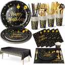 Nkaiso Birthday Party Tableware, 161 Pieces Black Gold Party Supplies, Party Dinnerware Sets Include Paper Plates Napkins Cups Silverware, for Shower Engagement Parties Decoration -20 Serves