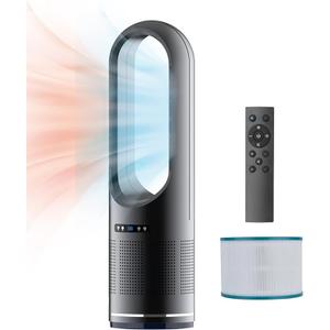 3 IN 1 Tower Fan, 31.5Inch Cooling & Heating Bladeless Fan with HEPA Filter 99.97%, Floor Fan Combo 80° Oscillating with Remote, 8H Timer for Indoor, Bedroom, Home Office Room