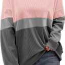 KISSMODA Womens Casual Long Sleeve Sweatshirts Color Block/Solid Tops Corduroy Crewneck Tunic Pullover with Pockets (Pink, M)