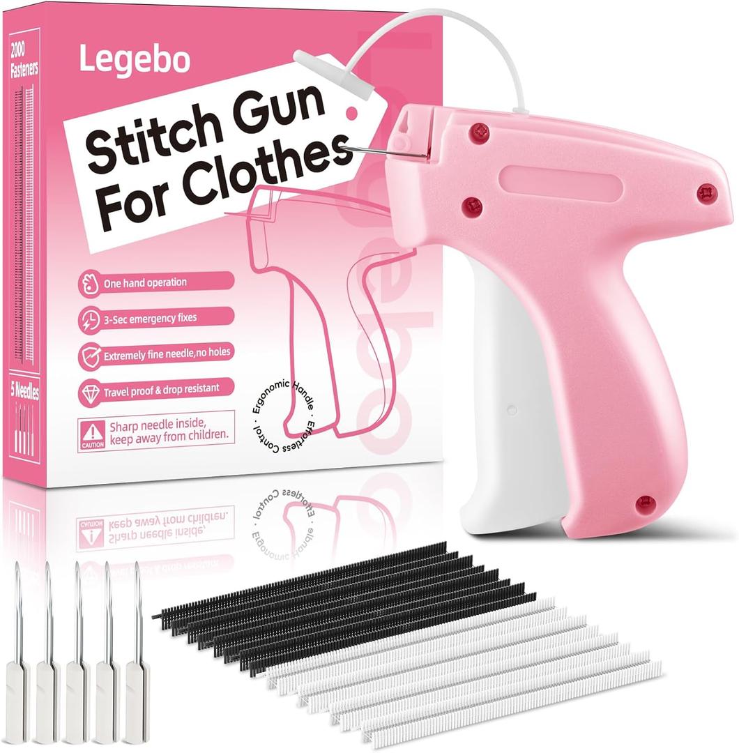 Stitch Gun for Clothes, Handheld Stitch Gun Quick Clothing Fixer, Portable Tagging Gun for Home & Retail Use, Includes 6 Needles,1000 Black & 1000 White Fasteners (Pink,1pcs+2000tag)