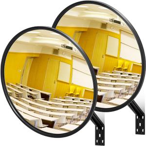 Maitys 2 Pcs Convex Mirror Acrylic Safety Security Traffic Corner Mirrors Adjustable Wide Angle View with Fixing Bracket for Indoor Outdoor Garage School Classroom Warehouse (18 Inch)