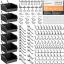 INCLY 220PCS Extra Thick 1/4" Pegboard Accessories Organizer Kit, Heavy Duty Black Pegboard Hooks with Bins and Peg Lock, Peg Board Hooks Assortment for Garage Wall Attachments Hanging Tools