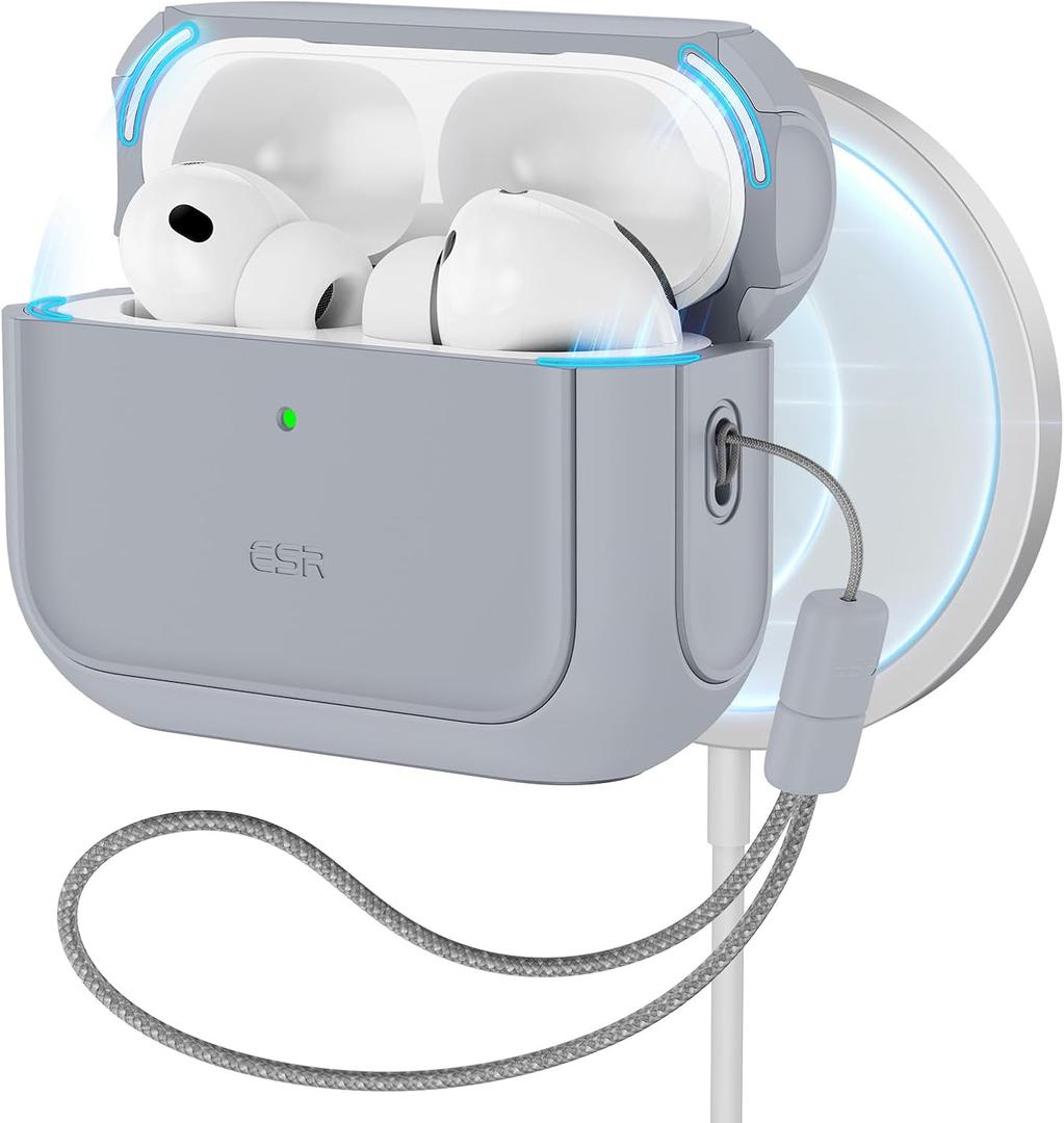 ESR for AirPods Pro 3 Case, Compatible with AirPods Pro 3rd Generation Case (2025), Compatible with MagSafe, Full Drop Protection Cover with Lanyard, Gray