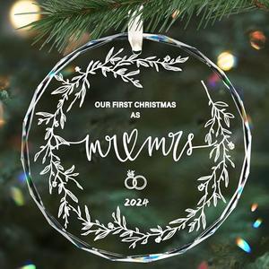 Olicard Bridal Shower Gift for Bride, Wedding Gifts for Couple 2024, Our First Christmas as Mr and Mrs Ornament with Gift Box, Crystal 1st Christmas Married Ornaments for Newlywed