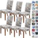 SPRINGRICO Chair Covers for Dining Room 6 Pack, Stretch Dining Chair Cover, Washable Spandex Kitchen Parsons Chair Slipcovers, Removable Seat Protector for Home or Party (Set of 6, Floral Beige)