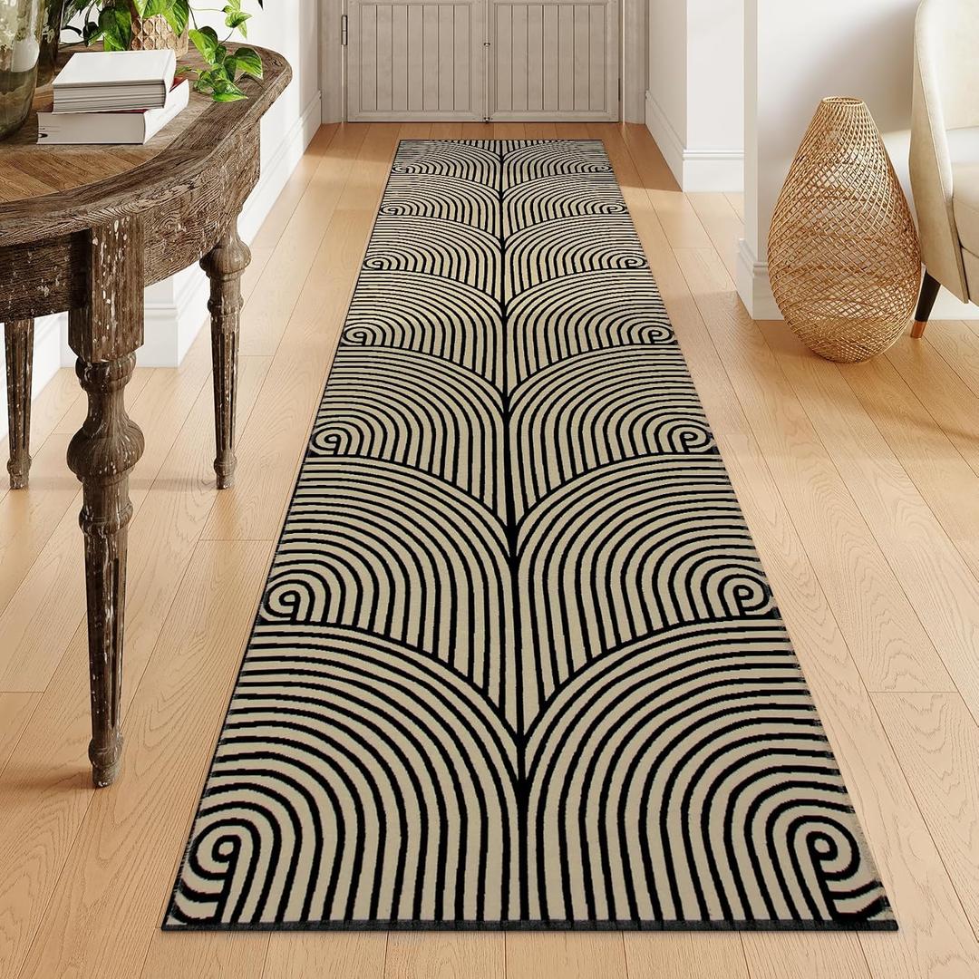 Tiffasea Kitchen Rugs Runners for Hallways 2.6'x10' Washable Runner Rug Reversible Entryway Rug Cotton Hand-Woven Floor Carpet Runner for Bathroom Bedroom Laundry Room (Natural/Black)