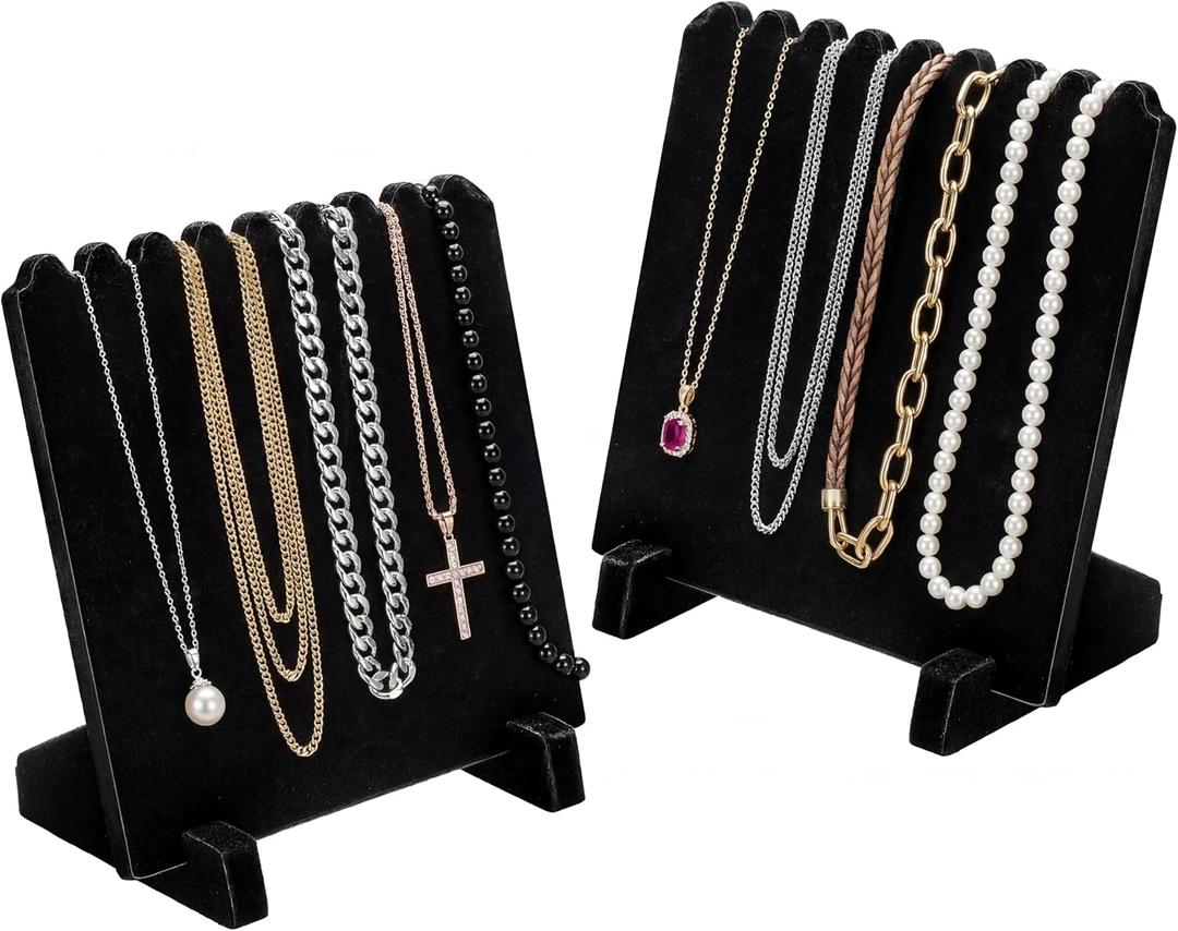 Tondiamo 2 Pcs 9 Inch Velvet Necklace Jewelry Display Stands Organizer Necklace Storage Holder for Home Shop Show (Black)