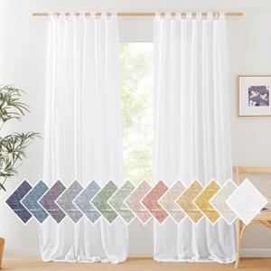 NICETOWN White Linen Curtains 84 inch Length, Tab Top Soft Semi Sheer Flax Window Treatments Privacy with Light Filtering Vertical Drapes for Bedroom/Living Room, W52 x L84, 2 Panels