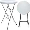 28in Folding Cocktail Table Round Bar Height Table White 1PCS