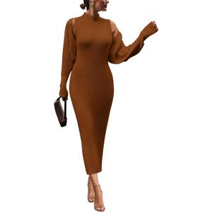 PRETTYGARDEN Women's Fall 2 Piece Outfits Knit Long Sleeve Cropped Cardigan Pullover Sweater Maxi Dress Sets Winter Clothing (Caramel), XL