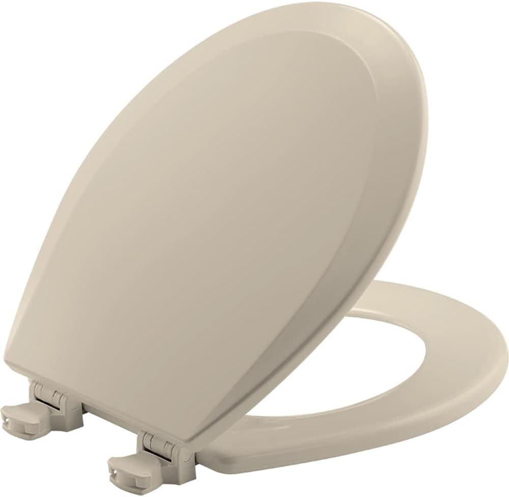 Bemis 500EC Durable Wood Toilet Seat with Easy Clean Hinges, Made in USA, Round, Almond