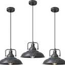 Black and Silver Pendant Light 12.5 inches 3 Packs, Farmhouse Pendant Light, Industrial Pendant Light, Kitchen Pendant Lights, Pendant Lights Kithen Island for Bedroom; Living Room; Kitchen