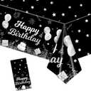 2 x Happy Birthday Tablecloths,108''X54'' Plastic Disposable Sliver Tablecover Table Party Confetti Table Covers Decorations for Halloween Christmas Indoor Outdoor Baby Shower Kids Adults Home Birthday