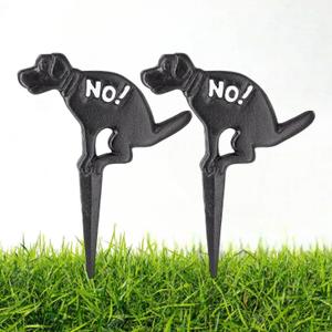 No Pooping Yard Sign - 2 Pack Cast Iron No Dog Poop Signs, Keep Dogs Off Grass - Black